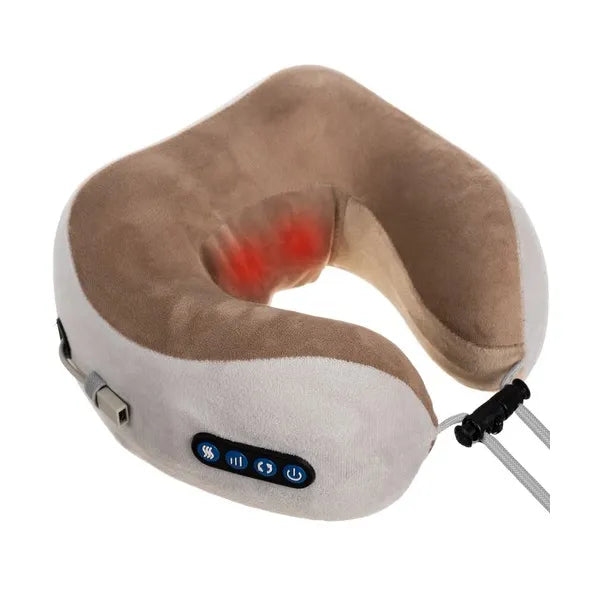 Fűthető memóriahabos nyak- és hátmasszírozó párna, USB, szürke/bézs, 23×25×12 cm