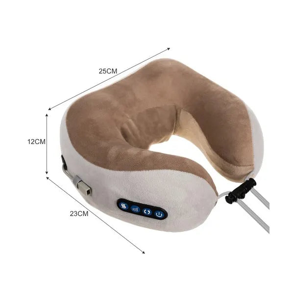 Fűthető memóriahabos nyak- és hátmasszírozó párna, USB, szürke/bézs, 23×25×12 cm