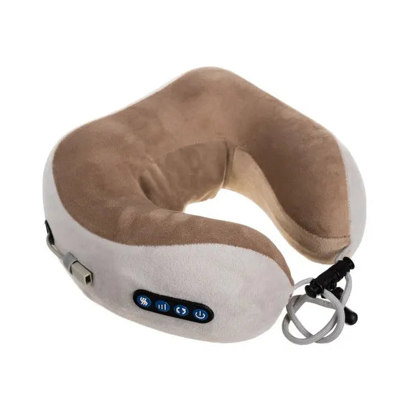 Fűthető memóriahabos nyak- és hátmasszírozó párna, USB, szürke/bézs, 23×25×12 cm