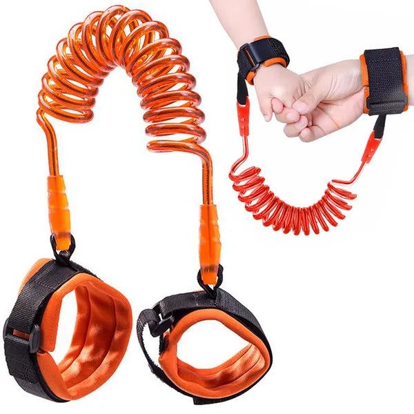 Gyermek biztonsági csuklópánt 150 cm-es spirálkötéllel, narancssárga