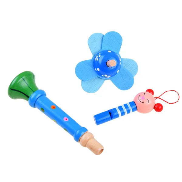 Fa hangszer készlet gyerekeknek, 16 db, tamburin+harmonika+maracas
