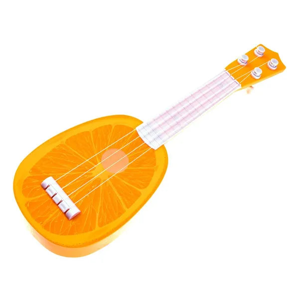 Gyerek műanyag ukulele, gyümölcs mintával, 37 cm, 4 húrral