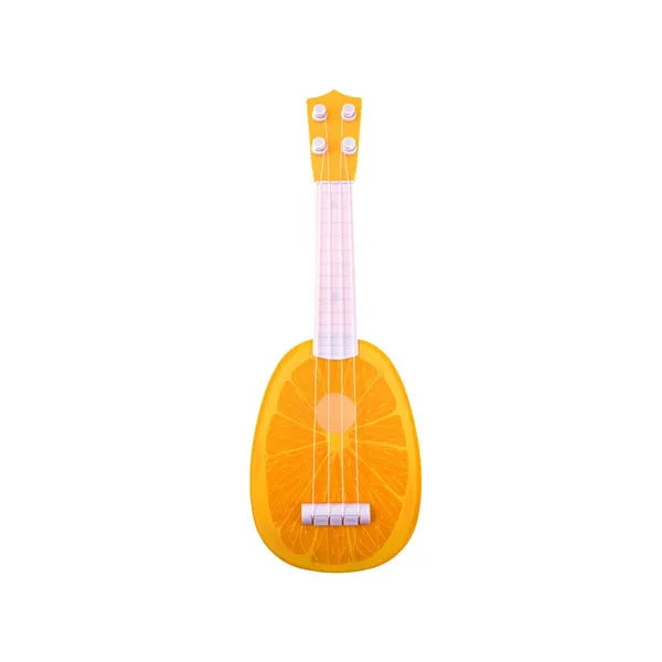 Gyerek műanyag ukulele, gyümölcs mintával, 37 cm, 4 húrral