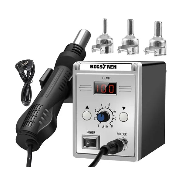 Légfúvós forrasztóállomás 700 W, 100-500 °C, LCD kijelző, 3 fúvóka