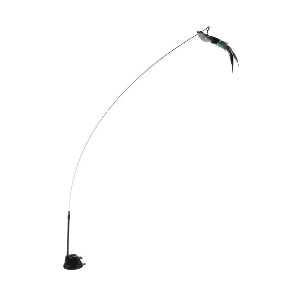Macskajáték horgászbot tapadókoronggal, madár és csengő, 95 cm
