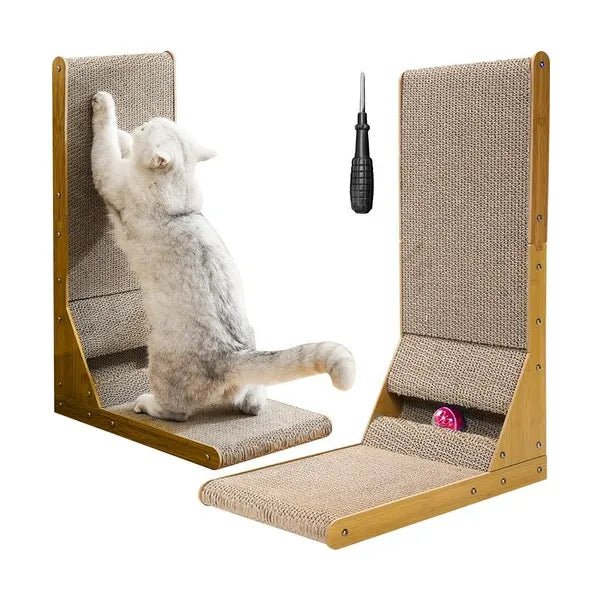 Sarok macskakaparó alagúttal és labdával, karton+MDF, 60×40,5×25 cm, barna