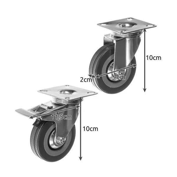 Forgó ipari kerekek fékkel, 4 db, 75 mm, 220 kg teherbírás