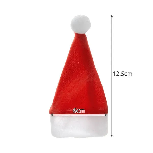 12 db Mikulás-sapka evőeszköztartó szett, poliészter, 12,5×6 cm