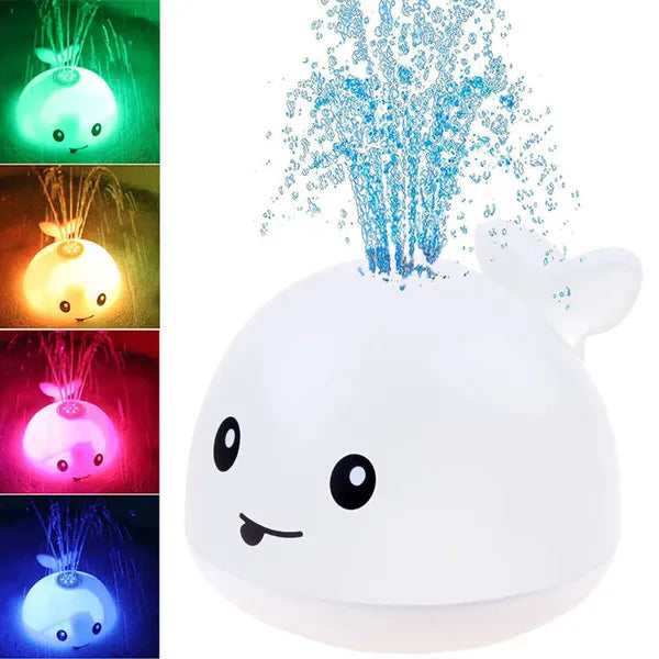 Bálna formájú elemes fürdőjáték színes LED szökőkúttal, 10 cm