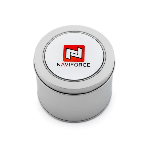Naviforce ezüst fém óradoboz, szivacsbetéttel, 90×70 mm