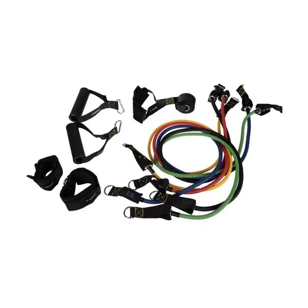 11 részes latex edzőszalag készlet 5–25 kg ellenállással ajtóhorgonnyal
