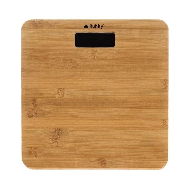 Bambusz LCD fürdőszobai mérleg, 28×28 cm, 180 kg, automatikus kikapcsolás