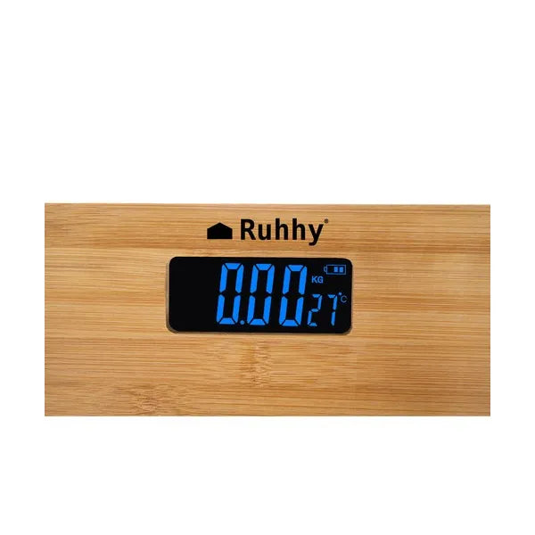 Bambusz LCD fürdőszobai mérleg, 28×28 cm, 180 kg, automatikus kikapcsolás