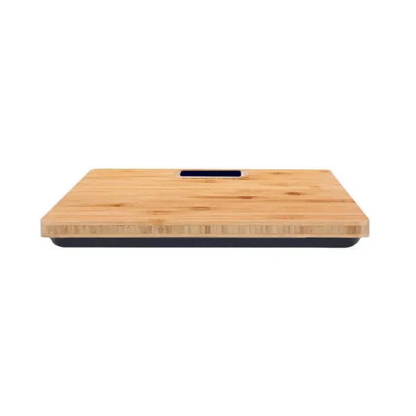 Bambusz LCD fürdőszobai mérleg, 28×28 cm, 180 kg, automatikus kikapcsolás