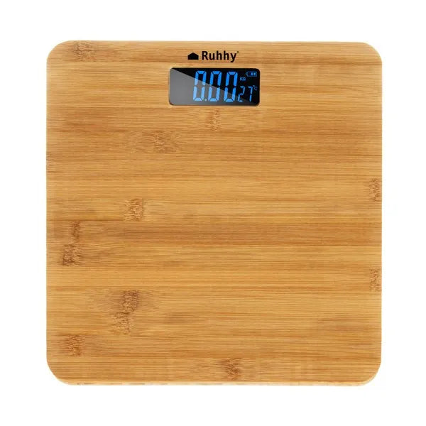 Bambusz LCD fürdőszobai mérleg, 28×28 cm, 180 kg, automatikus kikapcsolás