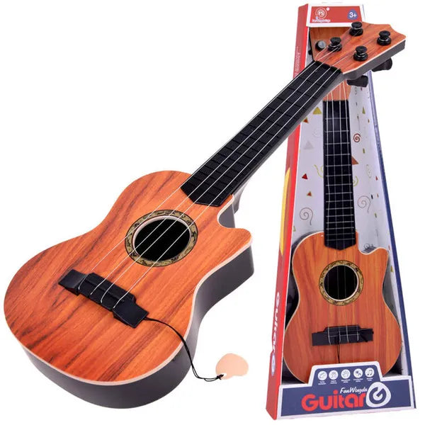 Gyerek 4-húros műanyag gitár, 43 cm, pengetővel