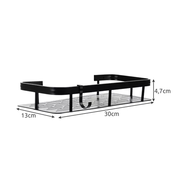 Fekete alumínium fürdőszobai polc, 2 db, fúrás nélkül is rögzíthető, 30×13 cm