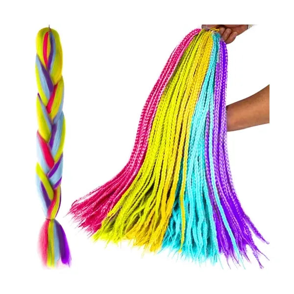 60 cm szivárványszínű szintetikus fonott póthaj, UV- és hőálló