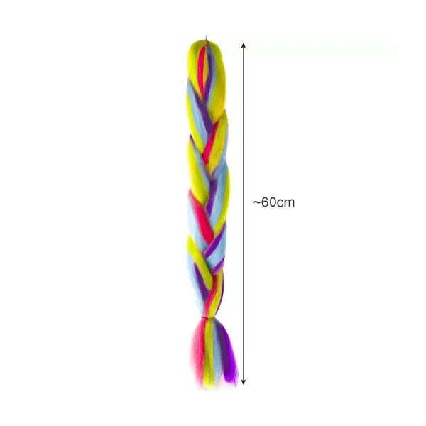 60 cm szivárványszínű szintetikus fonott póthaj, UV- és hőálló
