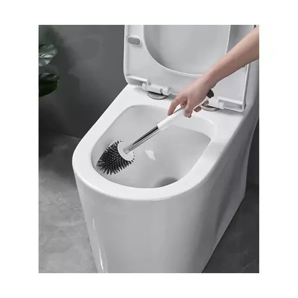 Szilikon WC-kefe tartóval, fali ragasztóval és csipesz, fehér-szürke