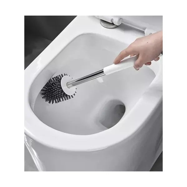 Szilikon WC-kefe tartóval, fali ragasztóval és csipesz, fehér-szürke