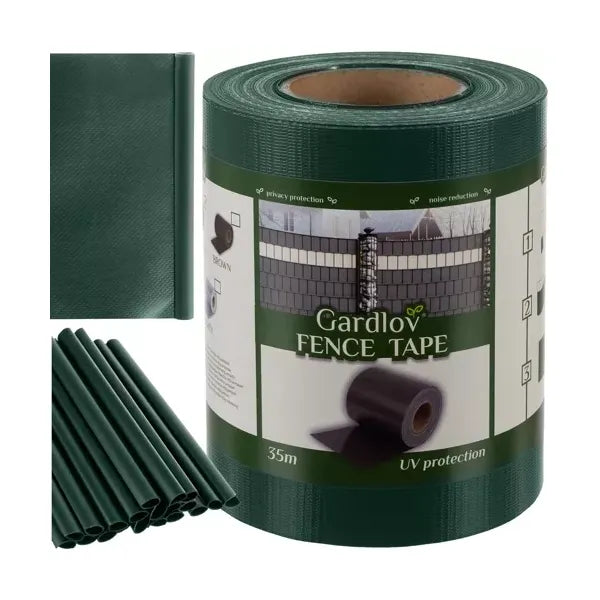 Zöld PVC kerítés takarószalag 19 cm x 35 m, 450 g/m², 25 rögzítőklipsszel