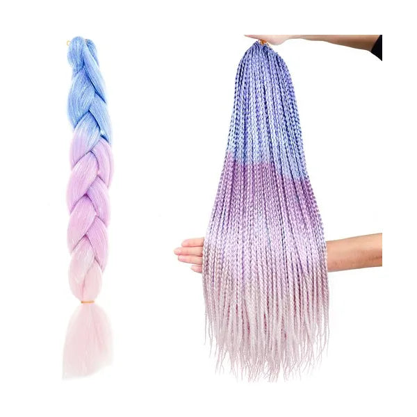Szintetikus ombre hajfonat csillámos szálakkal, 60 cm, navy-lila-rózsaszín