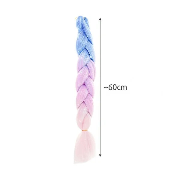 Szintetikus ombre hajfonat csillámos szálakkal, 60 cm, navy-lila-rózsaszín