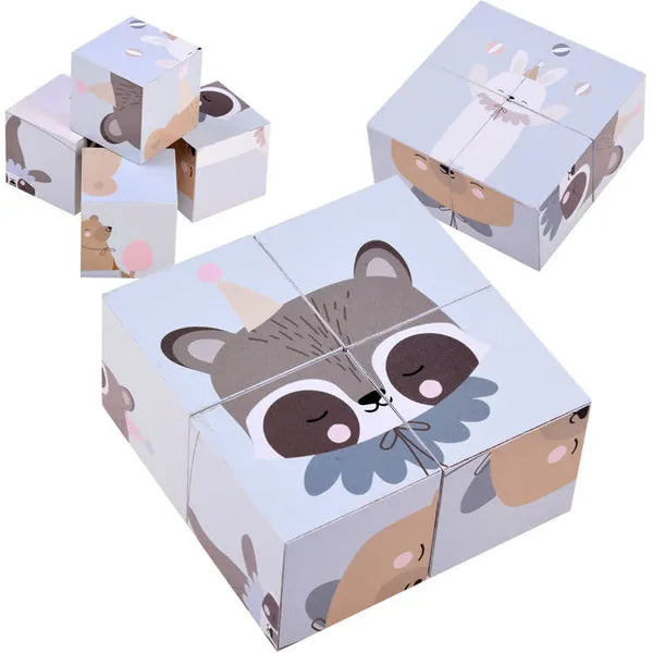 Fa állatképes kirakó kocka szett, 4 db, 5×5×5 cm, kreatív játék
