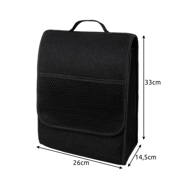 Fekete filc csomagtér-rendező táska, 12 l, tépőzáras, 26×14,5×33 cm
