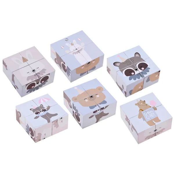 Fa állatképes kirakó kocka szett, 4 db, 5×5×5 cm, kreatív játék