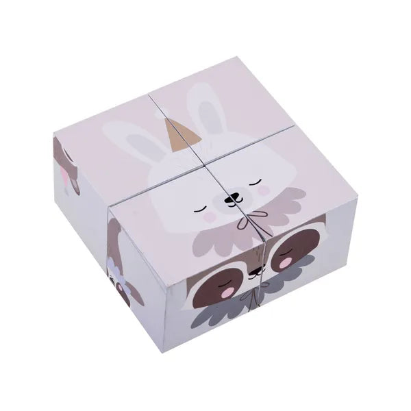 Fa állatképes kirakó kocka szett, 4 db, 5×5×5 cm, kreatív játék