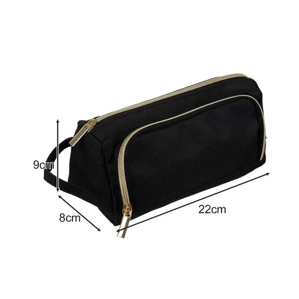 Fekete, bővíthető dupla tolltartó Oxford anyagból, 22×9×8 cm