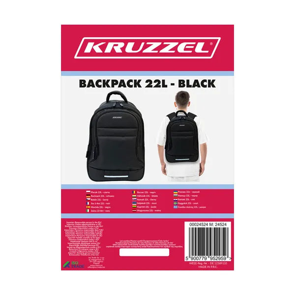 Fekete 22 l oxford 600D ergonomikus hátizsák reflektorral 45×28×16 cm