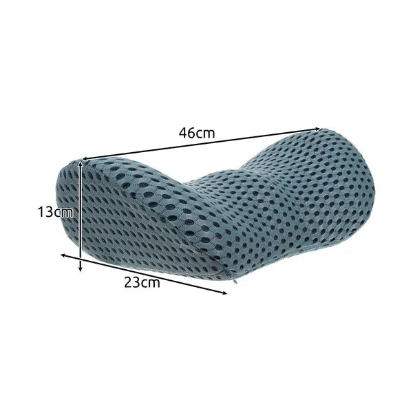 Ortopéd deréktámasz párna memóriahabbal, W-alak, 23×13×46 cm, fekete/kék