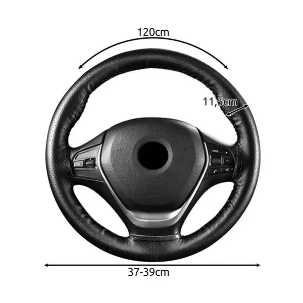 Fekete eco bőr kormányvédő huzat 37-39 cm, perforált, csúszásgátló