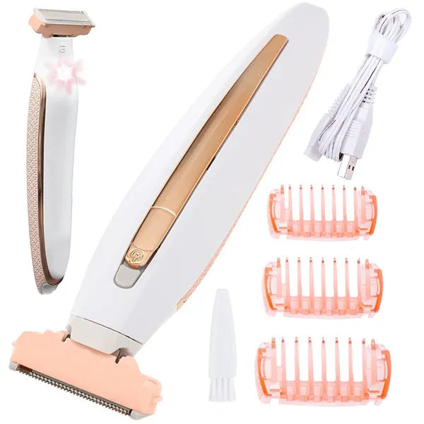 USB-tölthető női test- és bikini epilátor, LED fény, cserélhető fejek