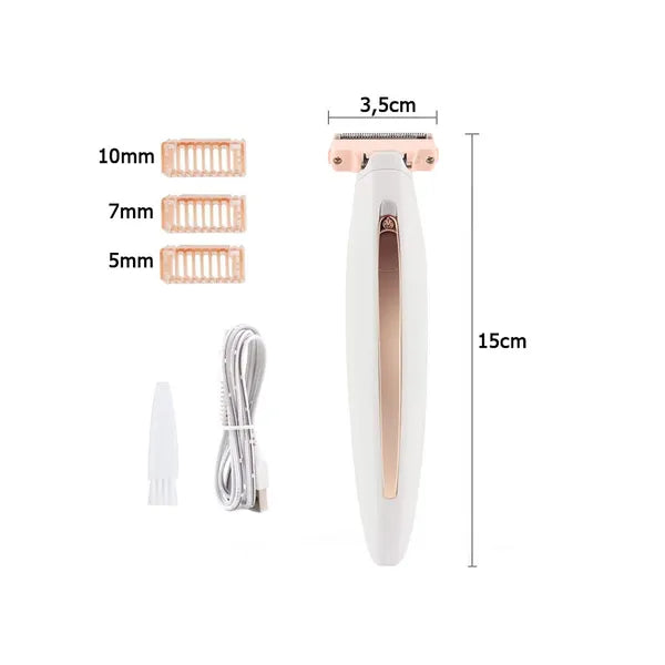 USB-tölthető női test- és bikini epilátor, LED fény, cserélhető fejek