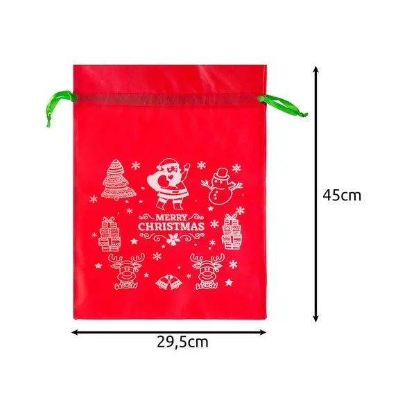 4 db újrahasználható karácsonyi ajándéktasak, 45×29,5 cm, piros–zöld