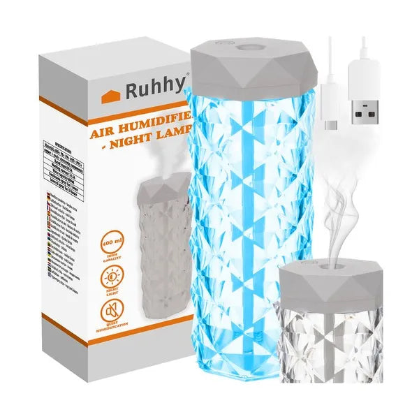 400 ml USB-C ultrahangos párásító rózsa LED éjszakai lámpa, 10 h, RGB fény