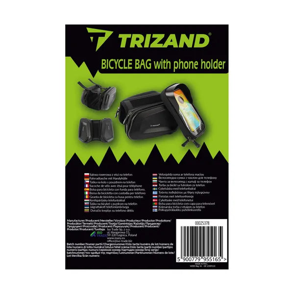 Trizand vízálló kerékpár váztáska érintőpaneles telefontartóval, 2×1 l