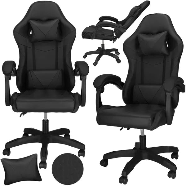 Springos fekete ekobőr gamer irodai forgószék, párnákkal, 120 kg