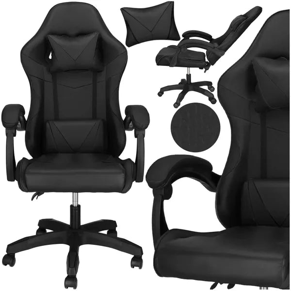Springos fekete ekobőr gamer irodai forgószék, párnákkal, 120 kg