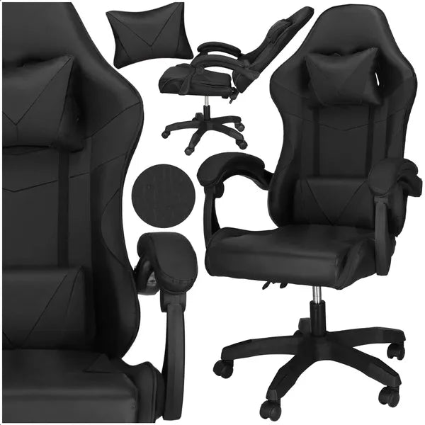 Springos fekete ekobőr gamer irodai forgószék, párnákkal, 120 kg