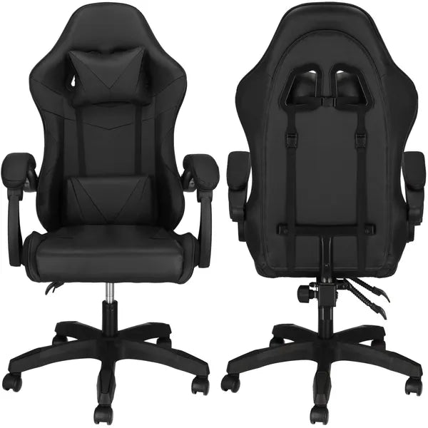 Springos fekete ekobőr gamer irodai forgószék, párnákkal, 120 kg