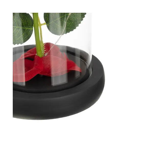 Örök rózsa üveg búrában, meleg fehér LED fényekkel, fekete díszdoboz