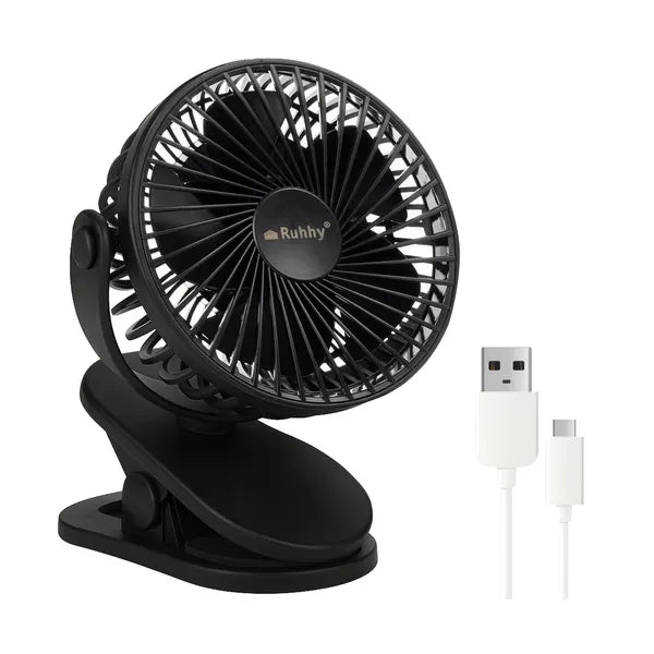 Vezeték nélküli csíptetős asztali ventilátor USB-C 1200 mAh fekete