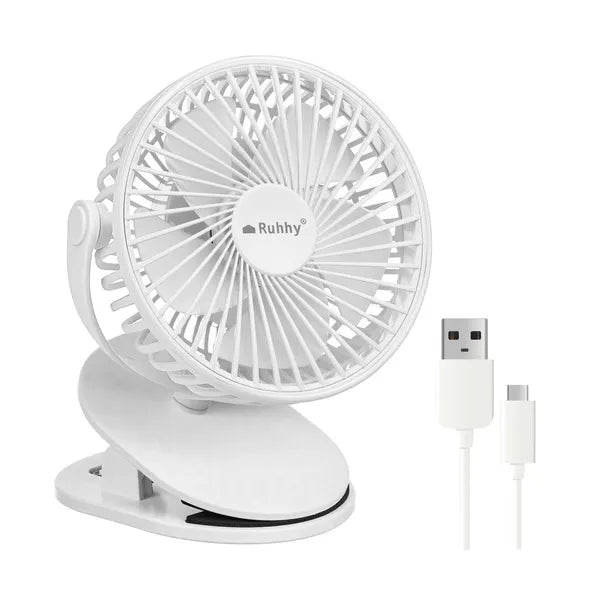 Vezeték nélküli USB-C asztali &amp; csíptetős ventilátor, 1200 mAh, fehér
