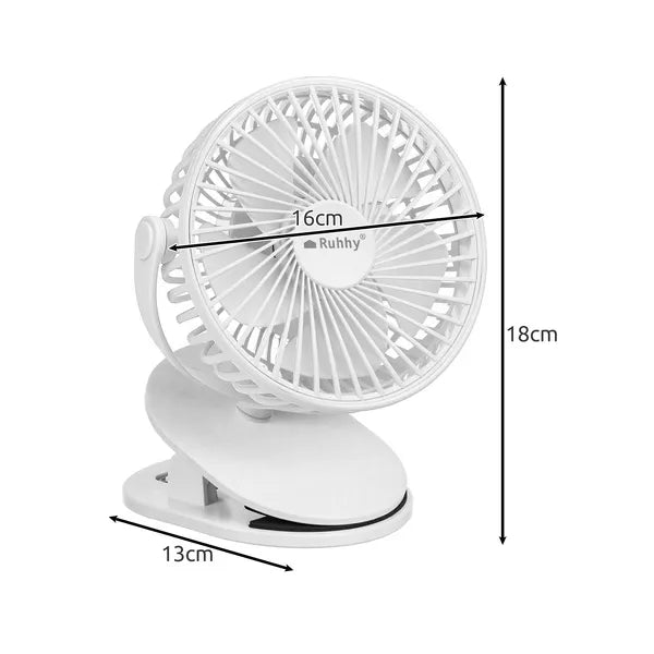 Vezeték nélküli USB-C asztali &amp; csíptetős ventilátor, 1200 mAh, fehér