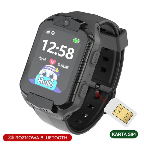 Pacific gyerek okosóra GPS-szel, 4G, IP65, 1.69'' kijelző, fekete